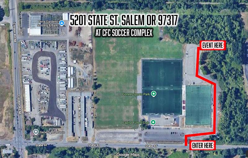 Map of the Outdoor paintball and airsoft field at the CFC Soccer Club in Salem